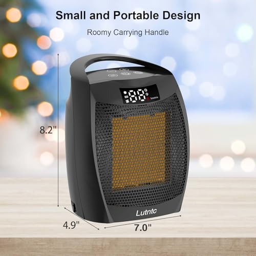 Portable Ceramic Space Heater 1500W, Fast Heating, Digital Display with Touch Controls, Built-in Handle, Overheat and Tip-Over Protection, Ideal for Home, Bedroom, and Office Heating