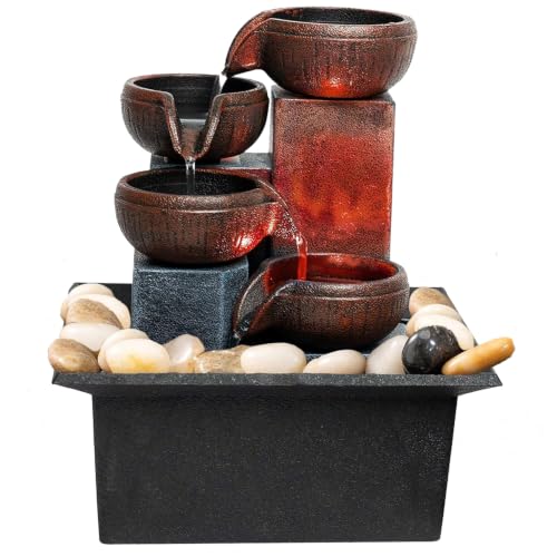 Small Tabletop Waterfall Fountain Zen Meditation Fountain Indoor Desktop Water Fountain with LED Light and Natural River Rocks for Office Home Bedroom - color: F