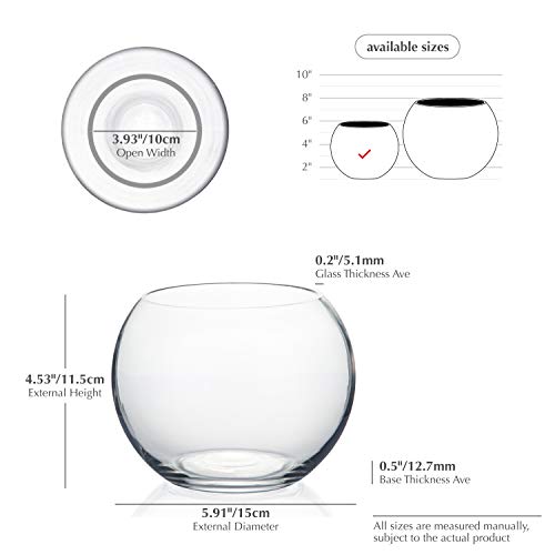 WGV Bowl Glass Vase, Diameter 6", Height 4.5", Open Width 4", (Multiple Sizes Choices) Clear Bubble Planter Terrarium Fish Bowl for Wedding Event Home Decor, 1 Piece (VBW0006A) - size: 6"D 1 Piece