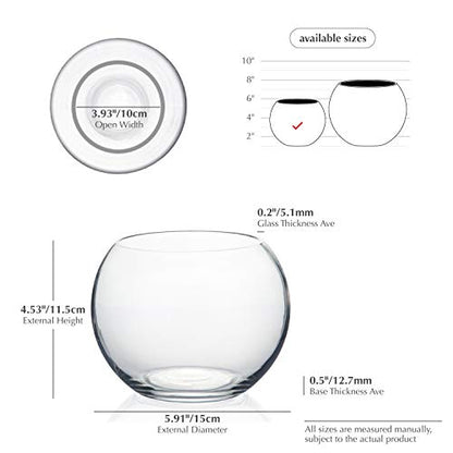 WGV Bowl Glass Vase, Diameter 6", Height 4.5", Open Width 4", (Multiple Sizes Choices) Clear Bubble Planter Terrarium Fish Bowl for Wedding Event Home Decor, 1 Piece (VBW0006A) - size: 6"D 1 Piece