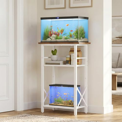 HOOBRO 10 Gallon Aquarium Stand, 3-Tier Fish Tank Stand with Storage, Reptile Turtle Tank Stand with Metal Frame, 20.5" L x 11" W, Walnut and White WH52FT01 - color: Walnut + White