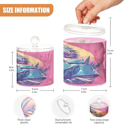 Reptile Peach Tropical Style Clear Plastic Storage Container Jars with lid Bathroom Essentials Decorative storage bins for Cotton Swabs,Cotton Pads,Floss Picks,Paper Clips,Hair Clips 2 Pack