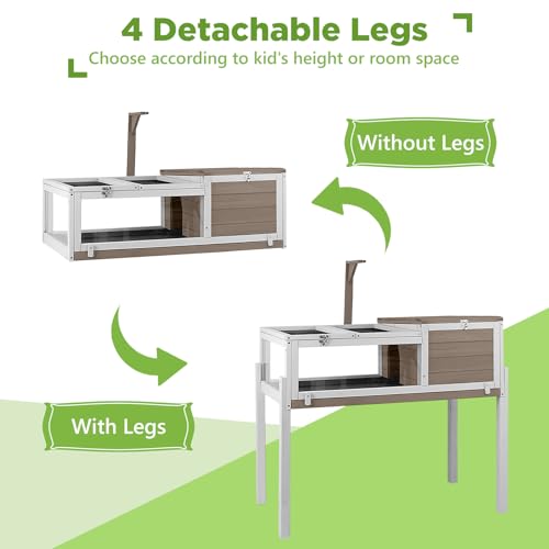 Standing Tortoise Habitat with Lamp Holder in Indoor & Outdoor, Wooden Turtle Enclosure Table with Detachable Legs, Leakproof Tray, Openable Roof for Tortle, Lizard, Chameleon, Grey