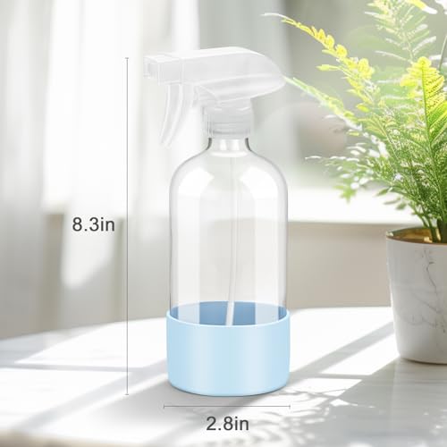 Worldgsb 2 Pack Glass Spray Bottles with Silicone Sleeve, 16 oz Empty Refillable Containers with Adjustable Spray Nozzles, Spray Bottles for Hair, Cleaning Solutions and Plants Blue&Grey - color: Blue&Grey