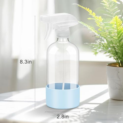 Worldgsb 2 Pack Glass Spray Bottles with Silicone Sleeve, 16 oz Empty Refillable Containers with Adjustable Spray Nozzles, Spray Bottles for Hair, Cleaning Solutions and Plants Blue&Grey - color: Blue&Grey