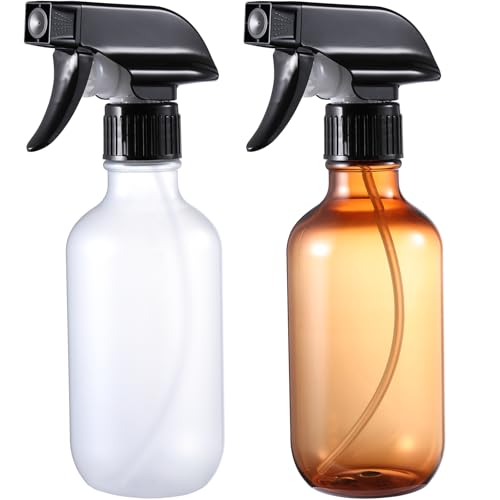 Spray Bottles 2 Pack 10 oz Refillable Plastic Squirt Bottle for Liquid | Fine Mist Water Spray Bottle with Adjustable Stream Nozzle BPA-free Spray Bottle for Hair, Plant, Cleaning, Pet Training - color: Frosted & Amber