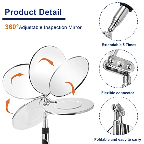 4 Pack Telescoping Inspection Mirror, Flexible Inspection Mirror Round and Rectangular Adjustable Mechanics Mirrors for Checking Auto,Vehicle, Extends up to 25 Inch, 360 Swivel