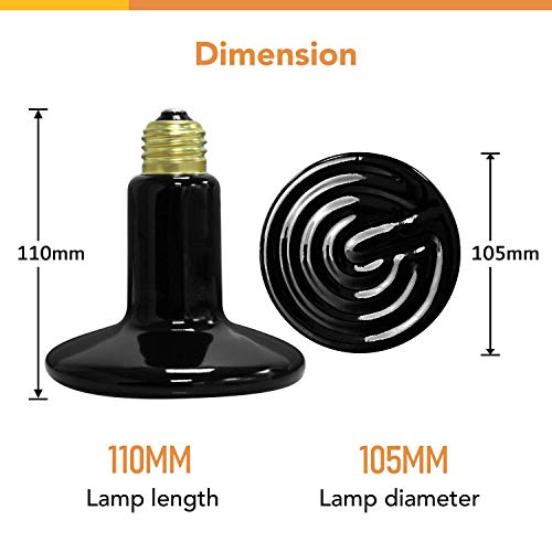 Simple Deluxe 150W Ceramic Heat Emitter Reptile Heat Lamp Bulb No Light Emitting Brooder Coop Heater for Amphibian Pet & Incubating Chicken, Black, 4-Pack - color: Black/4-pack, size: 150W (D-105mm)