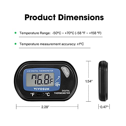 VIVOSUN 1-Pack LCD Digital Aquarium Thermometer | Fish Tank Water Terrarium Temperature with Suction Cup for Turtle - size: 1 pack