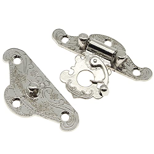 1 Pcs Antique Hasp Latch and 2 Pcs Butterfly-Shape Hinges Decorative Lock Buckle with Matching Screws[FDXGYH,Silver] - color: Silver
