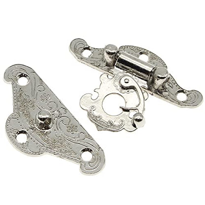 1 Pcs Antique Hasp Latch and 2 Pcs Butterfly-Shape Hinges Decorative Lock Buckle with Matching Screws[FDXGYH,Silver] - color: Silver