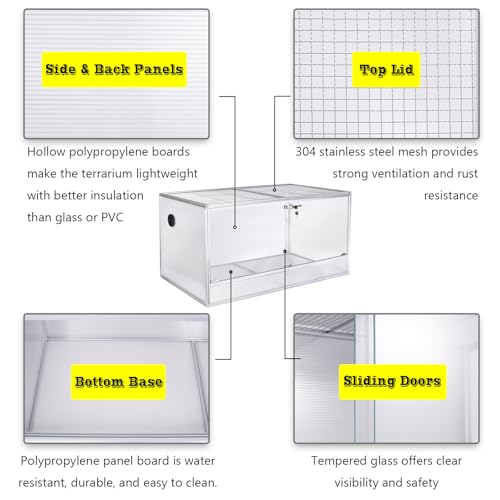 120 Gallon Bearded Dragon Tank, 48x24x24 Reptile Enclosure, Silver | 4x2x2 reptile tank, Aluminum Frame, Tempered Glass Sliding Doors, Insulated Panels & Cable Port - color: Silvery