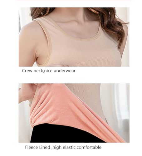 Womens Cotton Thermal Fleece Lined Underwear Tops Cami Tank Top Warm Base Layer Vest - color: Z-black&black, size: M / (Fit 88~115 lb)