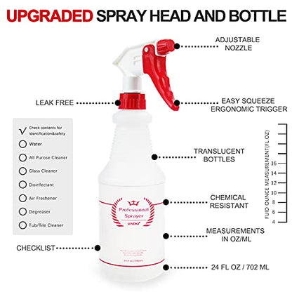 Uineko Empty Spray Bottles, Heavy Duty Sprayer, Mist & Stream, 4 Pack 24 Oz | Professional Spray Bottle, Leak-Proof, Better Trigger, Measurements, All-Purpose for Cleaning Solutions, Planting, Detailing - size: 24 Oz, 4 Pack
