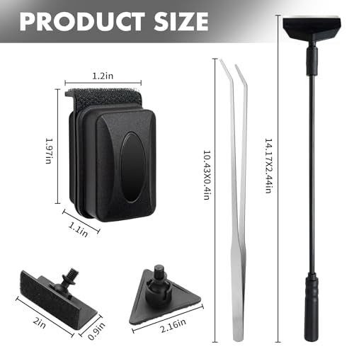 5PCS Small Fish Tank Cleaner Kit: 3-in-1 Algae Scraper with Blade & Sponge Brushes, Curved Aquarium Tweezers & 2" Magnetic Glass Cleaner for Nano Tanks up to 30cm/12 (10 Gallon & Under)