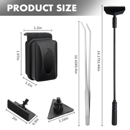 5PCS Small Fish Tank Cleaner Kit: 3-in-1 Algae Scraper with Blade & Sponge Brushes, Curved Aquarium Tweezers & 2" Magnetic Glass Cleaner for Nano Tanks up to 30cm/12 (10 Gallon & Under)