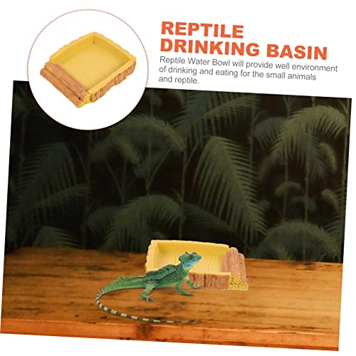 Resin Feeding Dish for Reptile Terrarium Decorative Water Basin for Tortoise Habitat Includes PET Food Feeder and Water Storage Container