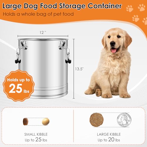 Stainless Steel Dog Food Storage Container,20LB/25LB Airtight Dog Food Storage Container with Lid to Keep Fresh,Easy Clean Large Pet Food Storage Container with Scoop for Cat Food,Chicken Feed,Rice - size: 20 LBS