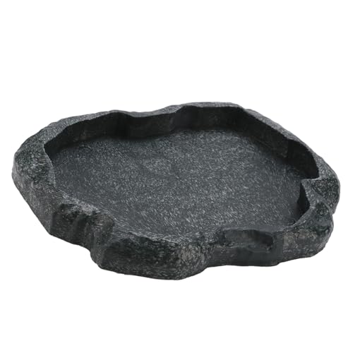 Reptile Water Dish Food Bowl 2 Pack ABS Resin Imitation Rock Feeder with Smooth Easy Clean Surface for Lizard Gecko Bearded Dragon Tortoise Spider (M) - size: M