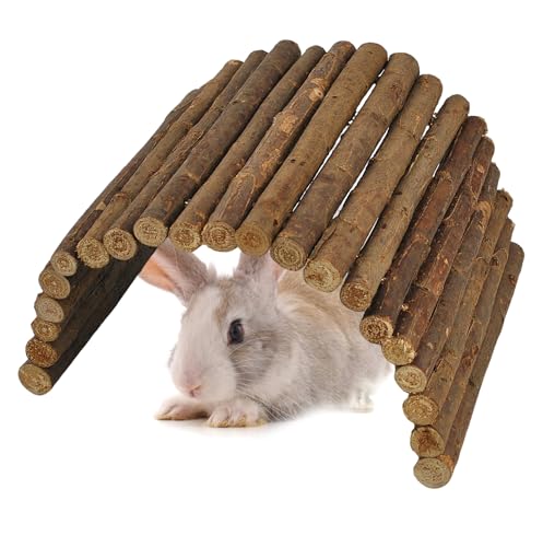 kathson Wooden Hamster Bridge,Guinea Pig Wood Ladder Bendable Tunnel Hideout Hut Small Animal Climbing Toys for Ferret Hedgehog Chinchilla Mice Rat Gerbil Baby Rabbit(19.6 x 6.0 in) - size: M (15.7 x 6.0 inches)