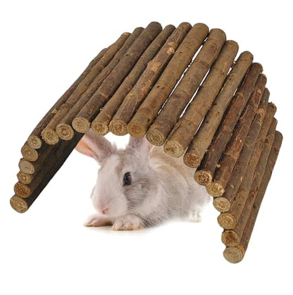 kathson Wooden Hamster Bridge,Guinea Pig Wood Ladder Bendable Tunnel Hideout Hut Small Animal Climbing Toys for Ferret Hedgehog Chinchilla Mice Rat Gerbil Baby Rabbit(15.7 x 6.0 in) - size: M (15.7 x 6.0 inches)