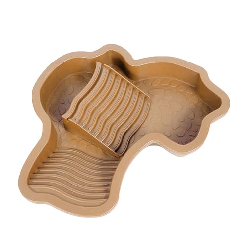 Spacious Reptiles Water Bowl with Ladder Steps Access Removable Component for Safe Turtles Soaking and Resting Slip Turtles Soaking Pool - color: Brown yellow