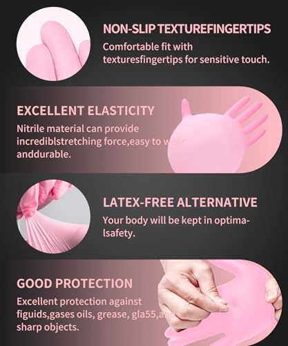Nitrile Disposable Gloves,4mil-100 Count,Gloves Disposable Latex Free,Powder Free for Cooking,Household,Food safe - size: Medium, style: Pink of 100