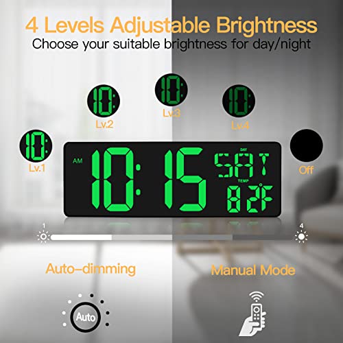 XREXS Large Digital Wall Clock with Remote Control, 16.5 Inch LED Display, Count Up & Down Timer, Adjustable Brightness, Plug-in Alarm Clock with Day/Date/Temperature for Home, Gym, Classroom | LED Large Display Count Up & Down Timer, Adjustable Brightnes