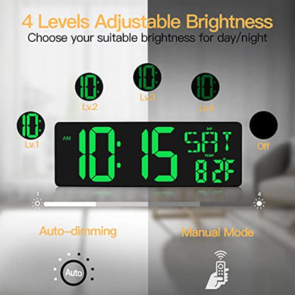 XREXS Large Digital Wall Clock with Remote Control, 16.5 Inch LED Display, Count Up & Down Timer, Adjustable Brightness, Plug-in Alarm Clock with Day/Date/Temperature for Home, Gym, Classroom | LED Large Display Count Up & Down Timer, Adjustable Brightnes