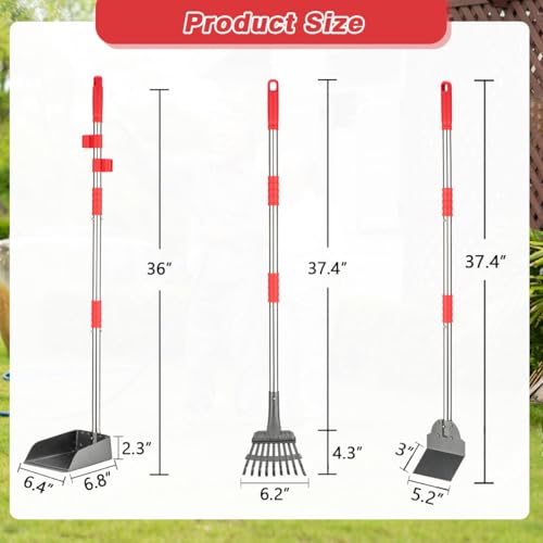 FUSBUNTY Pooper Scooper, Long Handle Dog Pooper Scooper, Heavy Duty Stainless Steel Rake with Tray & Spade Set for Pet Waste Removal, for Grass, Dirt or Gravel - color: Red-Standard