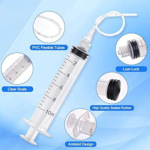 10 Pack 10ml Luer Lock Syringe - Syringes for Liquid with Soft Tube - Individually Pcakaged，Scientific Labs and Measuring, Refilling Inks - style: 10ml - 2.0mm Tube