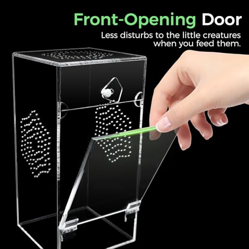 Acrylic Jumping Spider Enclosure, Secure Front Opening Door, 4x4x8 inch, Ventilated Habitat for Tarantulas, Mantis, Hermit Crabs & Small Pets
