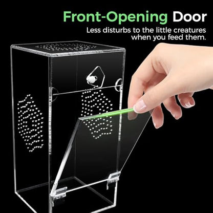Acrylic Jumping Spider Enclosure, Secure Front Opening Door, 4x4x8 inch, Ventilated Habitat for Tarantulas, Mantis, Hermit Crabs & Small Pets