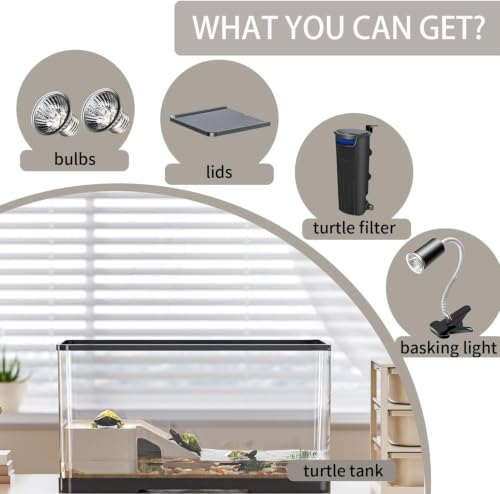 Turtle Tank Kit(Tank+Lamp+Filter+Stones) Acrylic Aquatic Turtle Tank Starter Kit with Bask Platform, Bottom Drain for Baby Tortoise,Fishes, Small Reptiles - size: 15.4*8.5*8.35 Inch
