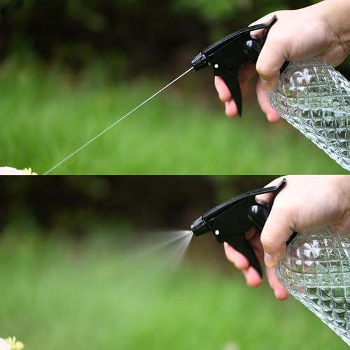 Glass Handheld Spray Bottle - 12oz Refillable Bottle ，Adjustable Nozzle Watering Can for Garden Plants Cleaning Solutions (Clear) - color: Clear