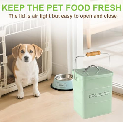 Metal Dog Food Storage Container 5~6Lbs Dog Treats Container Pet Food Storage Tin Portable Dog Food Treats Canister with Airtight Lid/Scoop-Farmhouse Style-Keep Kibble Fresh - color: Dog-Green(Metal Lid)