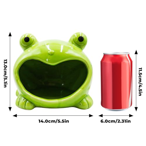 Reptile Tank Accessories – Ceramic Cartoon Frog Hideout with Open-Mouth Entrance, Cute Habitat Shelter for Hermit Crabs, Tortoises, Geckos, Tarantulas & Small Reptiles