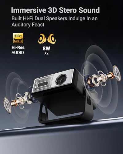 Smart Projector with WiFi and Bluetooth, Built-in Streaming Apps, Native 1080P, 4K Support, Auto Focus & Keystone, 210° Rotation, Movie Projector for Outdoor Bedroom Home Office
