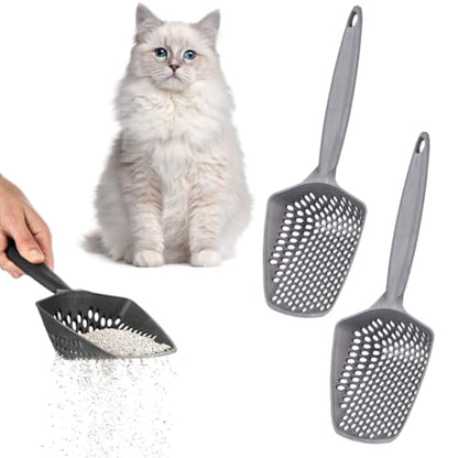 Set of 2 Cat Litter Scoop with Small Holes, Deep Sifting Shovel for Fine Litter, Reptile Terrarium Sand & Rabbit Pooper Lifter, Hanging Handle Poop Scooper (Gray, Set of 2) - color: Gray, size: Set of 2