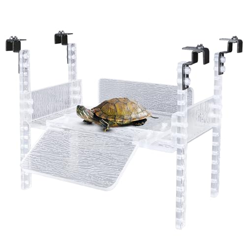 Adjustable Turtle Basking Platform, 10-13" Wide, Slip-Resistant Ramp, Acrylic, Transparent, Ideal for Turtle Tank Accessories - size: M