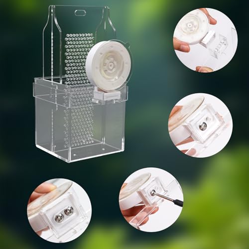 Chameleon Feeding Bowl, Hanging/Mounted Translucent Acrylic Bearded Dragon Feeder with Grid Plate for Bugs Climbing and Move, Aquarium & Terrarium Accessories for Lizard Iguana