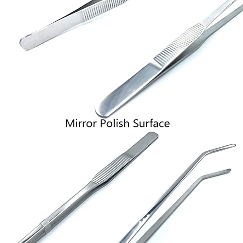 2PCS Aquarium Tweezers Stainless Steel Straight and Curved Tweezers Set Long Handle Reptile Feeding Tongs for Aquatic Plants Lizards Spider Snakes Garden Repairing - 10.6inch, Silver - color: 10.6"/Silver