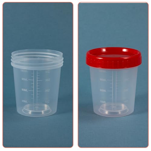 100Pcs Leak Proof Specimen Cups with Lids,4oz Disposable Urine Cups | Specimen Container with Screw on Lid,Sample Collection Kit for Safe Urine Pee Sample Analysis Testing - style: Red-100PCS
