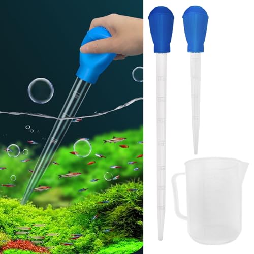 Turtle Tank Water Changer Manual Dropper, Aquarium Clean Pipette, Fish Bowl Waste Remover, Poop Cleaner, Medicine Food Feeder - 11in & 17.7in Droppers, 500ml Waste Collection Cup Kit (Blue) - color: Blue