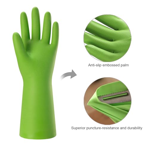 Bamllum Rubber Cleaning Gloves for Kitchen - 4 Pairs Reusable Dishwashing Gloves for Household, Flexible Long-lasting & Waterproof (Large, Blue+Green+Red+Orange) - size: Large