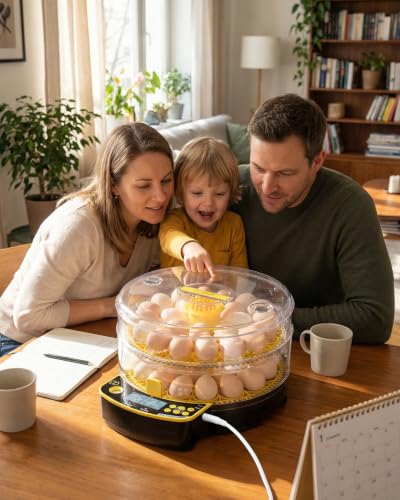 JUJOJB 48 Egg Incubator for Hatching Eggs, Double-Layer Auto Turner & Temp | Temperature control, humidity, auto turner, candler. Fits 48 chicken, duck, quail, turkey, pheasant, guinea, parrot eggs. - color: Yellow