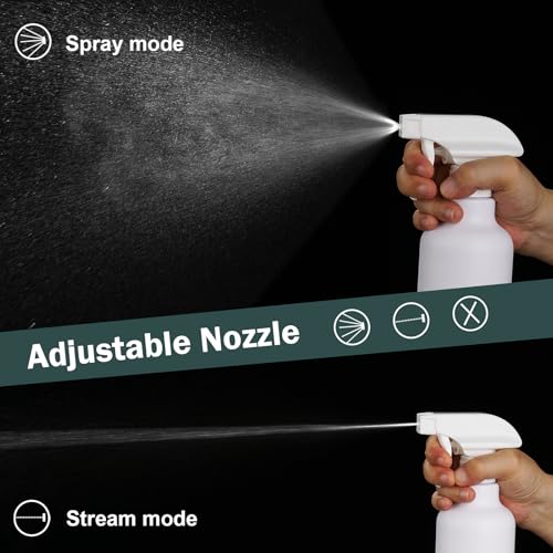 12oz/350ml Plastic Spray Bottles 1 Pack, Adjustable Mist/Stream | Refillable heavy duty spray containers for plants, cooking, hair care and household cleaning - color: 16.9oz-White
