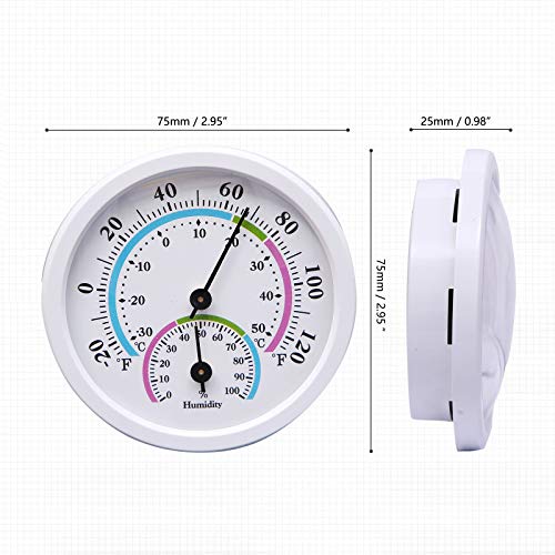 Mini Indoor Thermometer Hygrometer Analog 2 in 1 Temperature Humidity Monitor Gauge for Home, Room, Outdoor, Offices, Display Mechanical Diameter 75mm (No Battery Needed)-White - color: White 1 Pack