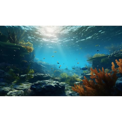 Ocean Floor Fish Tank Background Underwater Rock Aquarium Background Under The Sea Terrarium Backgrounds Aquatic Plants Sunlight Fish Tank Backgrounds Tropical Fish Aquarium Wallpaper 24x12in - color: Ocean Blue, size: 24(W)x12(H)inches/ 60(W)*30cm(H)