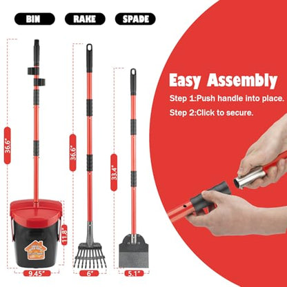 HUZSV Dog Pooper Scooper with Bag Attachment&Swivel Bin | Heavy Duty Metal Rake and Spade Set,Non-Breakable Poop Scoop for Large & Small Dogs ,100 Waste Bags for Grass, Dirt & Gravel
